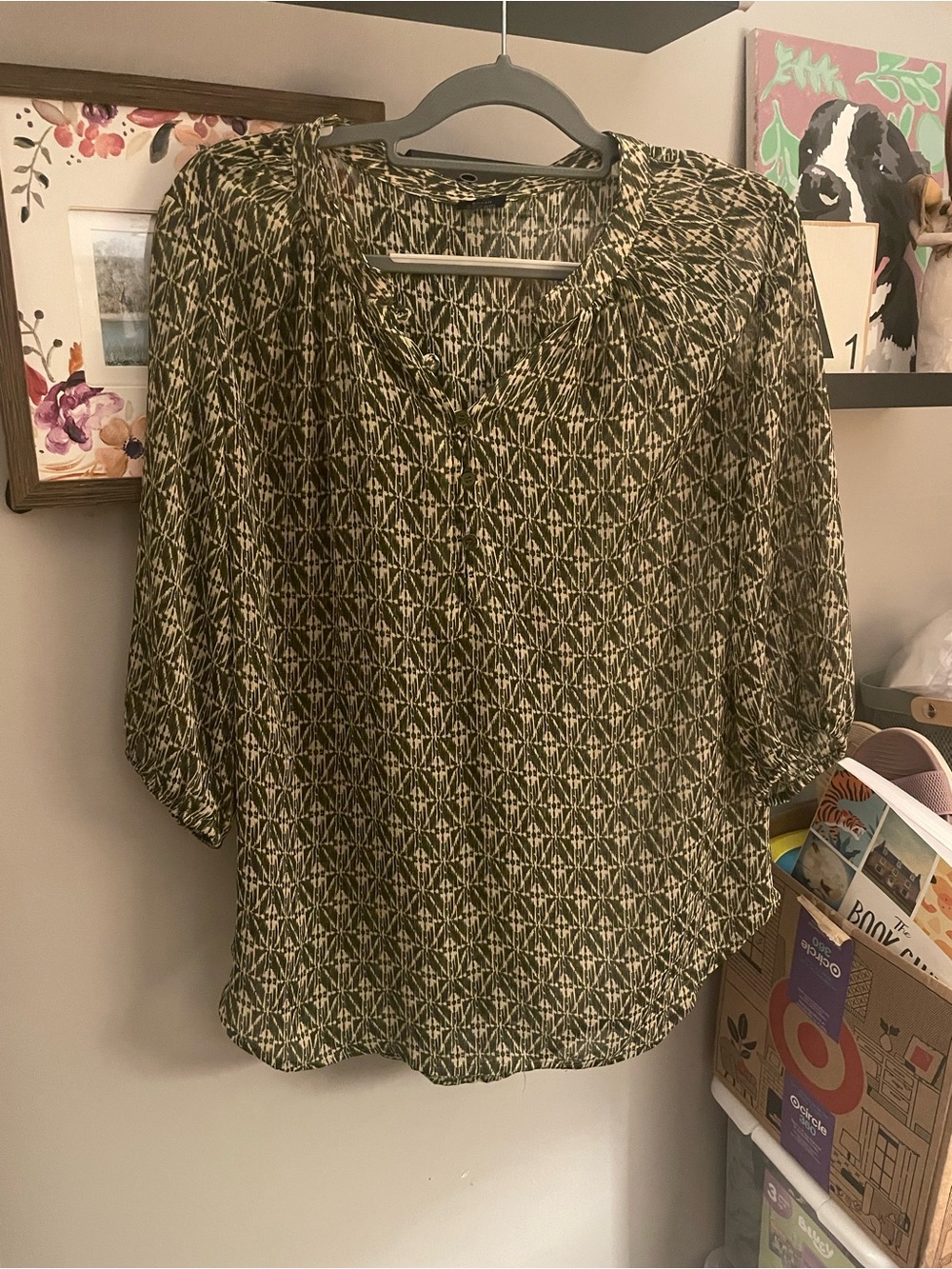 Olive Geometric Print Women's Blouse